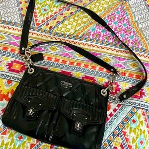 Coach Patent Leather Bag with Two Straps & Dog Tags in EUC